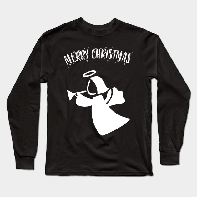 Merry Christmas Angel Long Sleeve T-Shirt by All About Nerds